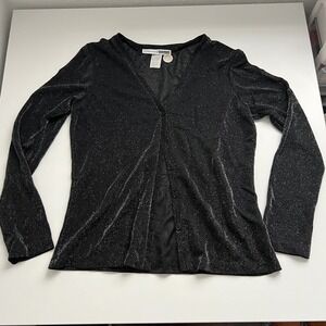 Vintage Necessary Objects Metallic Sparkle Button Up Long‎ Sleeve Blouse Medium